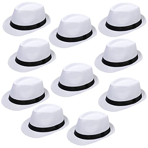 Haysandy 10 Pack 1920s Fedora Hats for Men Short Brim Sun Panama Hats for Men Women Party Costume - color: White