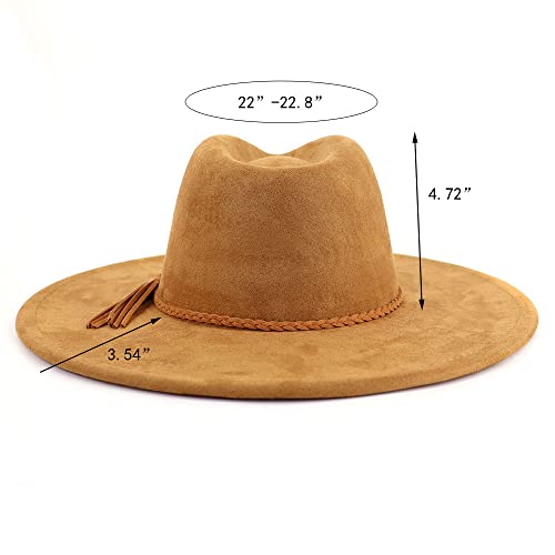 LIDHAY Big Wide Brim Fedora Hats for Women Men Western Suede Hat Large Felt Panama Hat Rancher Hat - color: Khaki