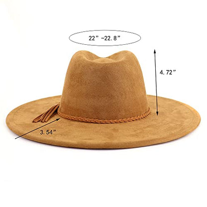 LIDHAY Big Wide Brim Fedora Hats for Women Men Western Suede Hat Large Felt Panama Hat Rancher Hat - color: Khaki