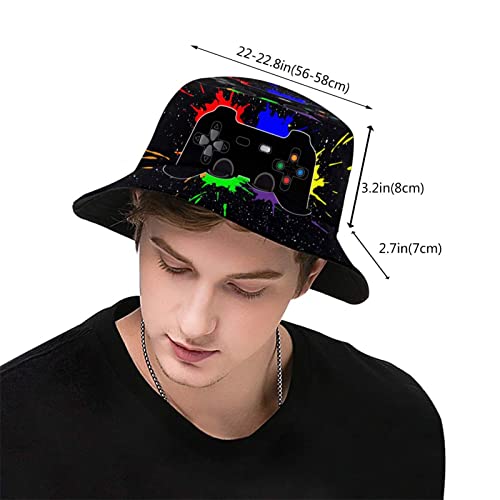 Bucket Hat Sun Beach Packable Fisherman Cap for Women Men Summer Outdoor Hiking - color: Game Joystick Splash Fun Gamer