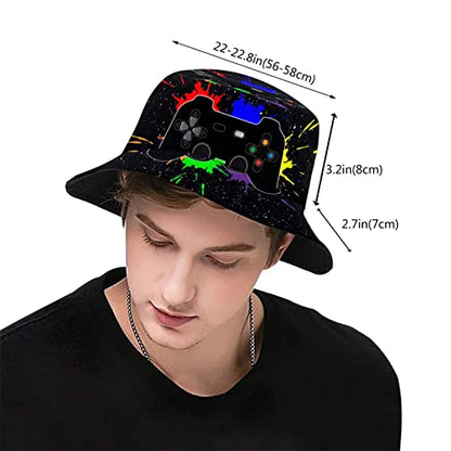 Bucket Hat Sun Beach Packable Fisherman Cap for Women Men Summer Outdoor Hiking - color: Game Joystick Splash Fun Gamer