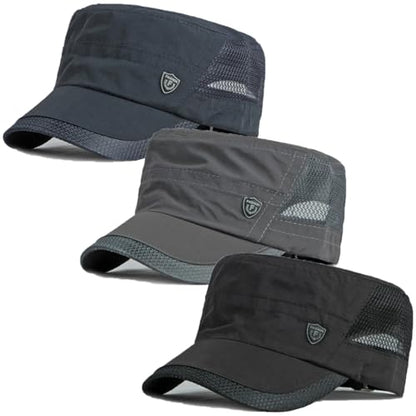 Men's Breathable Military Caps Cadet Army Caps Summer Flat Top Cap - color: B-black/Dark Grey/Navy