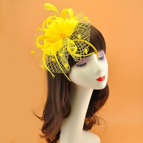 Women's Fascinator Feather Flower Hir clip & Corsage Dual-use Bridal Headpiece Hair Accessories Cocktail Party Wedding - color: Yellow