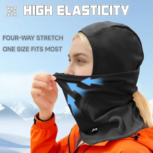 Balaclava Ski Mask for Men Women, Warm Fleece Face Mask Full Cover for Cold Weather Skiing Cycling, Ponytail Friendly - color: Orange