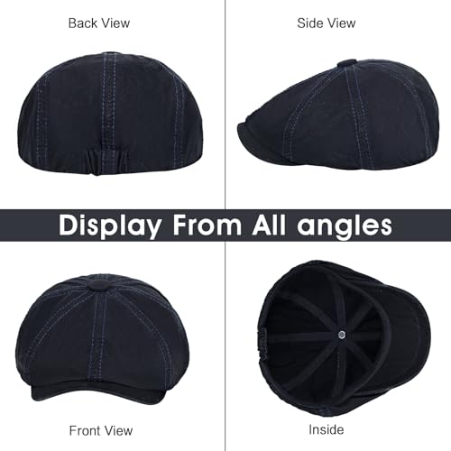 Newsboy Cap for Men Cotton 8 Panel Men's Flat Cap - color: Black+navy, size: One Size