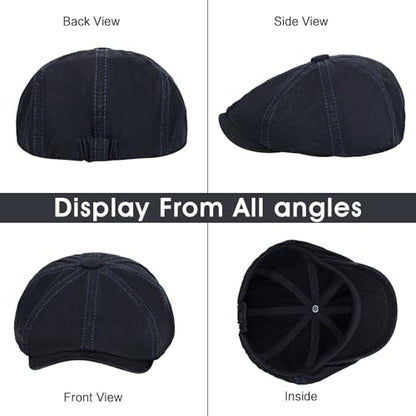 Newsboy Cap for Men Cotton 8 Panel Men's Flat Cap - color: Black+navy, size: One Size