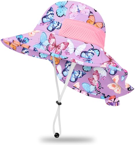 Toddler Baby Sun Hat Kids Summer Beach Essentials Adjustable Beach Hats with Bucket Wide Brim for Boys Girls Age 0-14 Years - color: 1 Pack - Butterfly, size: 6-24 Months