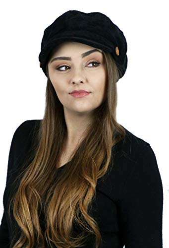 Newsboy Cap for Women Cancer Headwear Chemo Hat Ladies Head Coverings Tweed Corduroy Chenille - color: Black