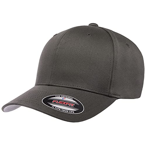 Flexfit Wooly Combed 6-Panel Structured Baseball Cap | Stretch Fitted - color: Dark Grey, size: XX-Large