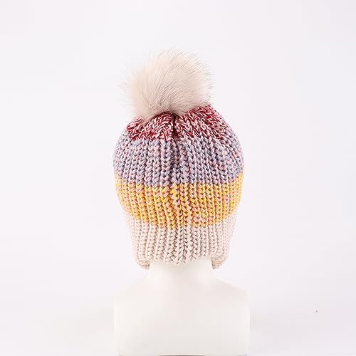 Baby Winter Hat for Girls Toddler Ear Flap Pom Pom Beanies Infant Knit Hat with Fleece Lined - color: Three Goals-colour Mixture Khaki, size: 1-2T