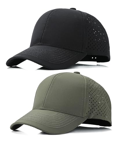 2 Pack Snapback Hats for Men Women Quick Dry Workouts Hat - color: Army Green + Black