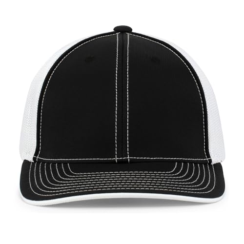 Pacific Headwear Unisex Adult Pacific Headwear Trucker Flexfit® Cap - color: Black/White/Black, size: Small-Medium