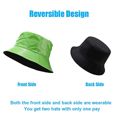 Reversible PU Leather Bucket Hats for Women Solid Color Double Wear Summer Hat Unisex - color: Green