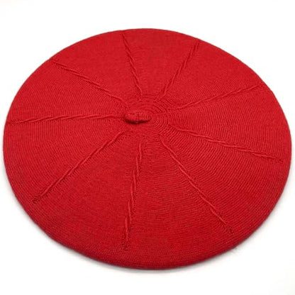 Women's Knitted Beret, French Style Double Layer Winter Autumn Warm and Soft Beanie Hat Cap - color: Red