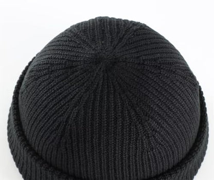 Connectyle Short Fisherman Beanie for Men Women Warm Winter Hats Knit Cuffed Beanies Skull Cap Acrylic Watch Hat - color: Black