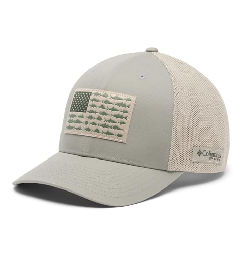 Columbia Unisex PFG Logo Mesh Ball Cap - color: Grey Green/Fossil/Us Fish Flag, size: Small-Medium