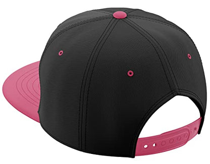 Daxton Classic Blank Snapback Flat Bill Visor Hat Cap One Size Adjustable Back - color: Black Hot Pink
