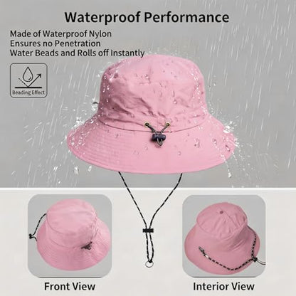 Honnesserry Bucket Hats for Woman Men Outdoor UV Sun Protection Hat Nylon - color: Pink