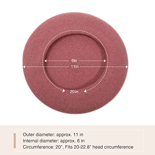 Women French Wool Beret Hats - Solid Color Classic Beanie Winter Cap - color: Thicker-pink