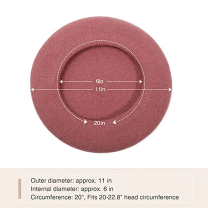 Women French Wool Beret Hats - Solid Color Classic Beanie Winter Cap - color: Thicker-pink