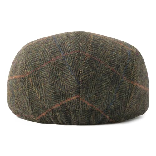 FEINION Men Wool Blend Flat Cap Tweed Newsboy Ivy Hat - color: Plaid Green