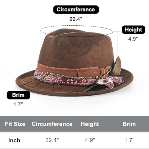 Fedora Trilby Hats for Men Women Handmade 1920s Classic Short Brim Hat with Feathers Unisex - color: Brown