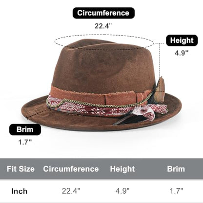 Fedora Trilby Hats for Men Women Handmade 1920s Classic Short Brim Hat with Feathers Unisex - color: Brown