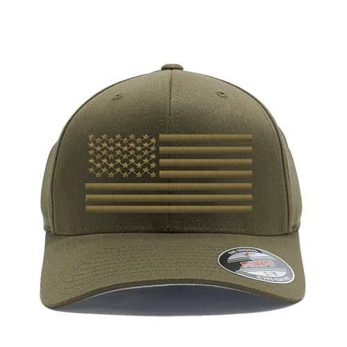 The Blackout American Flag 6277 Flex Fitted Baseball Cap - Custom Embroidered Black USA Flag Flex-Fitted Baseball hat - color: Olive, size: Small-Medium