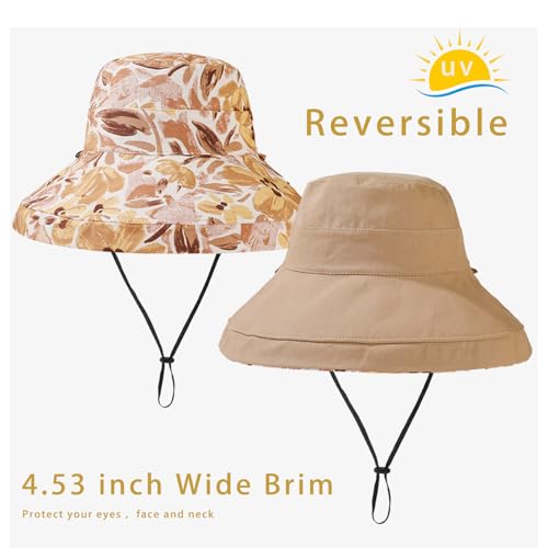 vidsel Womens Sun Hats Wide Brim Reversible Bucket Cotton Hat with Hat Clip - color: Khaki, size: Medium