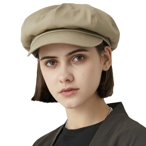 Classic Newsboy Hats, Two Size Newsboy Flat Cap for Men and Women, Fashion Baker boy hat Beret Cap - color: Khaki, size: Large