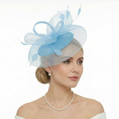 tiggell Fascinators Tea Party Hat for Women, Fascinator with Pillbox Hat - color: Blue