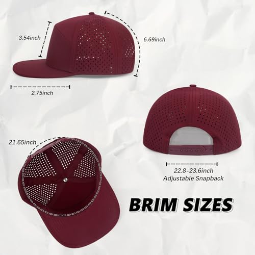 Quick Dry Baseball Cap Flat Brim Snapback Golf Hat for Men Women - color: Burgundy