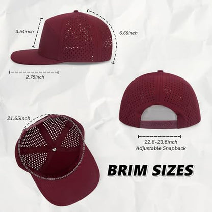 Quick Dry Baseball Cap Flat Brim Snapback Golf Hat for Men Women - color: Navy+white+burgundy