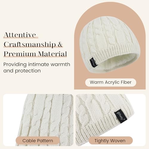Winter Warm Beanie Hat for Women Men, Thick Cable Knit Cuffed Beanie - color: Cream