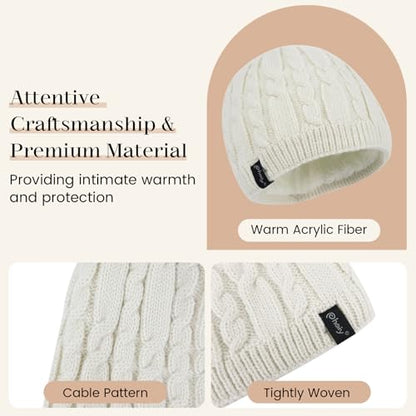 Winter Warm Beanie Hat for Women Men, Thick Cable Knit Cuffed Beanie - color: Cream