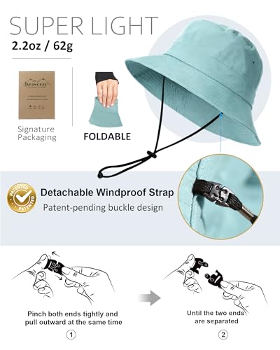 Water-Resistant Bucket Hat for Women Men Rain Hat UPF 50+ Boonie Sun Hat - color: Dusty Teal Blue