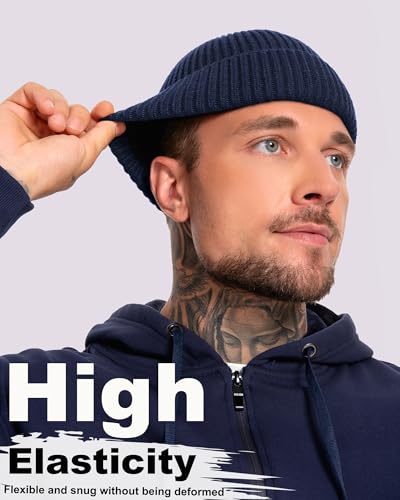 Short Wool Fisherman Beanie for Men Women Fleece Lined Winter Hat - color: 1pcs Navy Blue