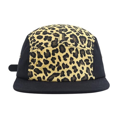 Snapback 5 Panel Hat for Men Women Classic Flat Bill Baseball Cap Trucker Hat Leopard Print Hip Hop Biker Board Cap