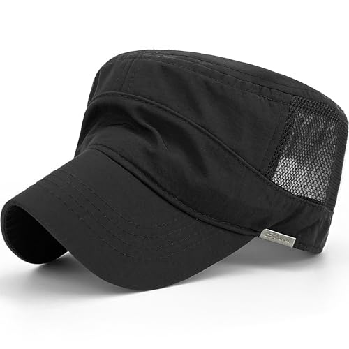 Loneshark Water Resistant Military Hat Quick Dry Cadet Cap Army Flat Top - color: Sport-logo-w-mesh-black