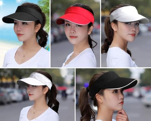 Unisex Sun Visor Hat Empty Top Baseball Cap Lightweight Sun Hat Beach Cap with Adjustable Strap for Running, Tennis, Golf - color: Black
