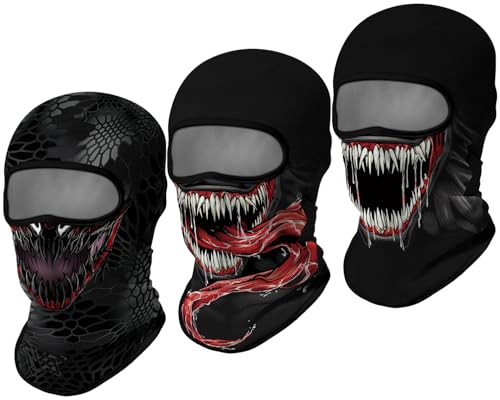3D Balaclava Ski Mask Outdoor Headwear Mask Ghosts Skull Mask Men Women for Halloween Motorcycle Cycling Full Face Mask - color: Pattern 3 (3pcs)