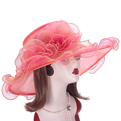 Lawliet Womens Dressy Wide Brim Church Wedding Occasion Sun Hat A613 - color: Fuschia With Gold