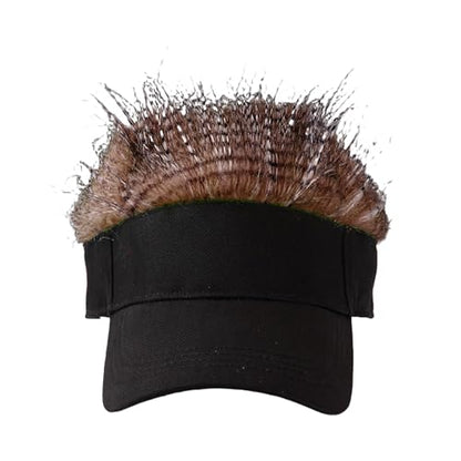 Mens Novelty Sun Visor Beach Hat Short Hair Wigs UV Protection Adjustable Golf Dad Cap Funny Hip Hop Rave Party Trucker Hat - color: Brown & White