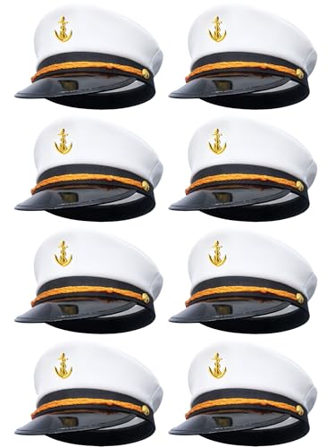 8 Pieces Captain Hats Adjustable White Sailors Navy Marine Admiral Caps for Yacht Theme Party Costume Accessory - color: Style 9