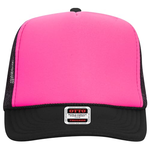 BROTHER TRUCKERS The World's Greatest Polyester Trucker Hat Blank in 73+ Colors - Wholesale Snapback Hat - color: Black/Neon Pink/Black