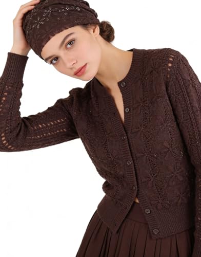 Crochet Slouchy Beanie Hat Turbans Headware for Women - color: Bea01 - Brown