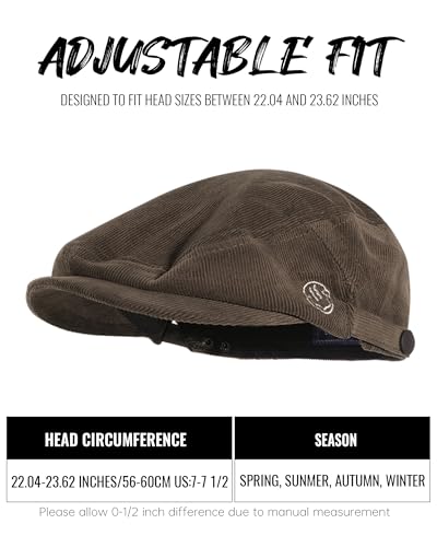 Croogo Men's Newsboy Flat Cap Corduroy Ivy Cap Casual Winter Duckbill Hat Irish Catsby Golf Beret Hat - color: Bl27-brown