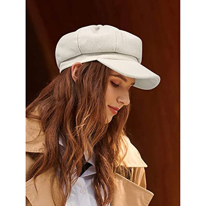 Women’s Newsboy Cap Wool Blend Retro Solid Color Girls Fashion Gatsby Cabbie Visor Beret Hat - color: Beige