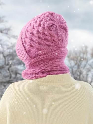 Sumolux Integrated Ear Protection Windproof Cap Scarf Elastic Knitting - color: Pink