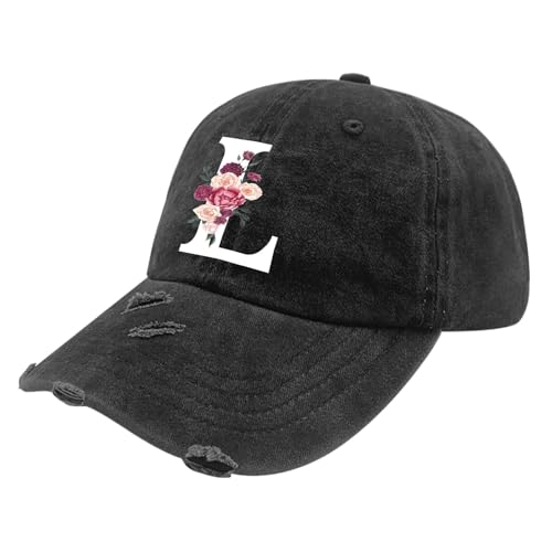 Custom Initial Letter Baseball Cap for Women, Personalized A-Z Monogram Washed Distressed Hat for Mom Gift - color: Classic Alphabetes A-z Cute Letter Caps Cute Baseball Hat 12